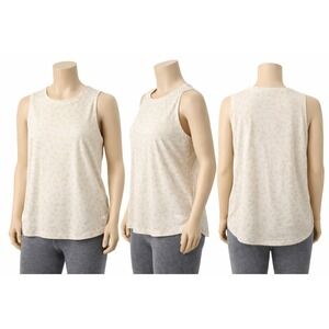 All in Motion Womens XL Sleeveless Active Tank Cream Beige Leaf Print Top